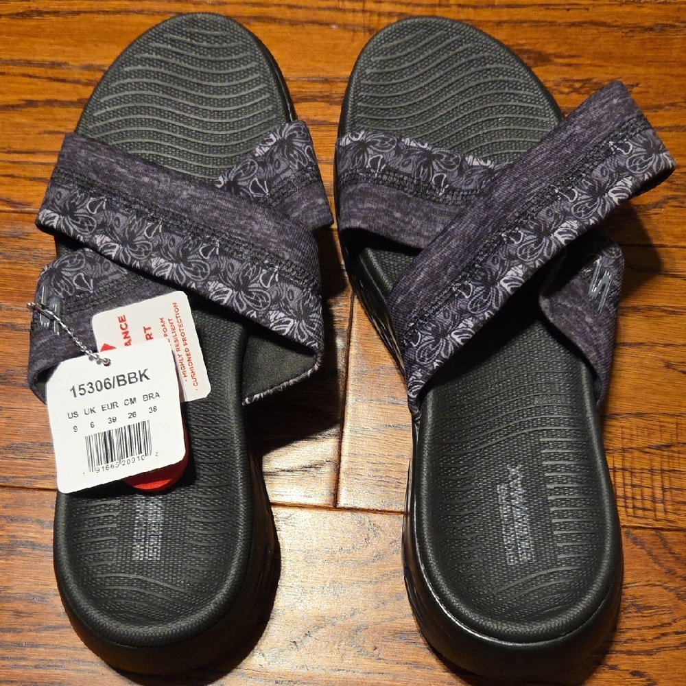 Skechers Black and Gray Slide Sandals